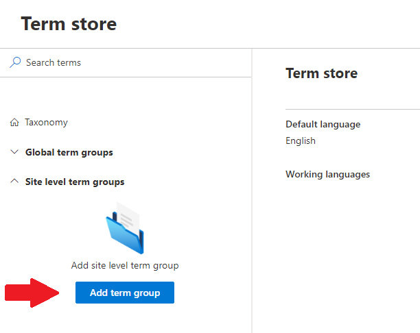 Add a term group to a SharePoint site