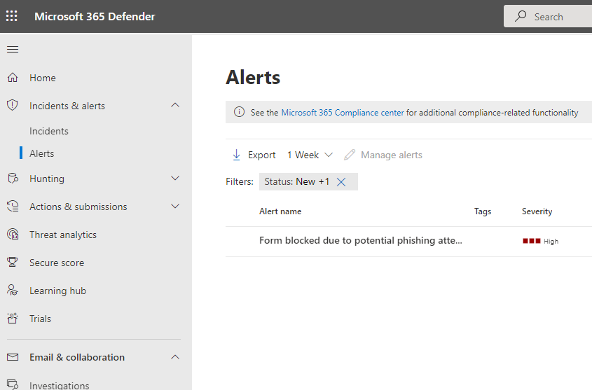 Microsoft Defender Alert Phishing Form