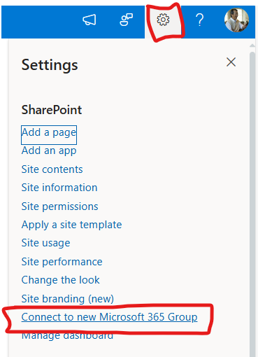 Connect to new Microsoft 365 Group link